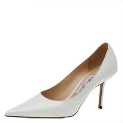 Pre Owned Jimmy Choo White Croc Embossed Leather Love Pumps Size 38