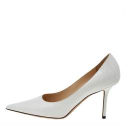 Pre Owned Jimmy Choo White Croc Embossed Leather Love Pumps Size 38