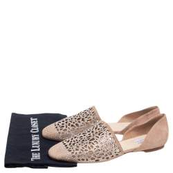 Pre Owned Jimmy Choo Beige Suede Embellished Flats Size 40.5 