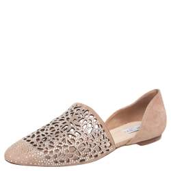 Pre Owned Jimmy Choo Beige Suede Embellished Flats Size 40.5 