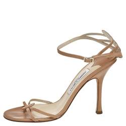 مملوكة مسبقًا Jimmy Choo Beige Leather Ankle Strap Sandals Size 38
