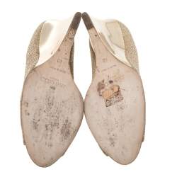 Pre Owned Jimmy Choo Metallic Gold Glitter Fabric Baxen Peep Toe Wedges Pumps Size 40