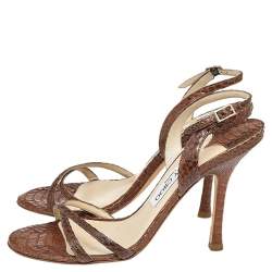 Pre Owned Jimmy Choo Brown Python Leather Ankle Strap Sandals Size 38