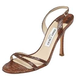 Pre Owned Jimmy Choo Brown Python Leather Ankle Strap Sandals Size 38