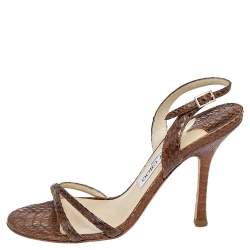 Pre Owned Jimmy Choo Brown Python Leather Ankle Strap Sandals Size 38