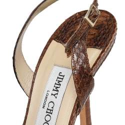 Pre Owned Jimmy Choo Brown Python Leather Ankle Strap Sandals Size 38