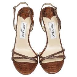 Pre Owned Jimmy Choo Brown Python Leather Ankle Strap Sandals Size 38