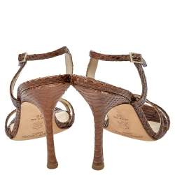 Pre Owned Jimmy Choo Brown Python Leather Ankle Strap Sandals Size 38