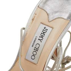 مملوكة مسبقًا Jimmy Choo Silver Satin Crystal Embellished Wrap Sandals Size 38.5
