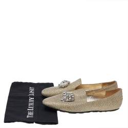Pre Owned Jimmy Choo Gold Lamé Crystal Embellished Gayne Ballet Flats Size 37