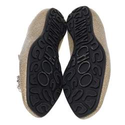 Pre Owned Jimmy Choo Gold Lamé Crystal Embellished Gayne Ballet Flats Size 37
