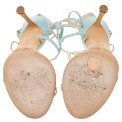 Pre Owned Jimmy Choo Blue Leather T-Strap Sandals Size 38