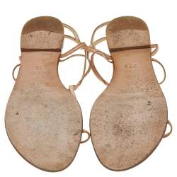 Pre Owned Jimmy Choo Beige Leather T-Strap Sandals Size 38