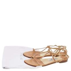 Pre Owned Jimmy Choo Beige Leather T-Strap Sandals Size 38