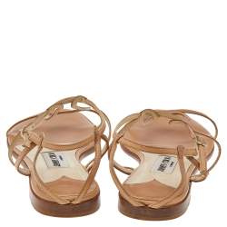 Pre Owned Jimmy Choo Beige Leather T-Strap Sandals Size 38