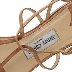 Pre Owned Jimmy Choo Beige Leather T-Strap Sandals Size 38