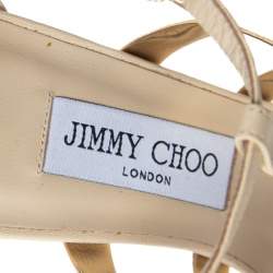 Pre Owned Jimmy Choo Beige Leather T-Strap Ankle Strap Sandals Size 38