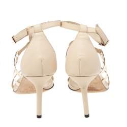 Pre Owned Jimmy Choo Beige Leather T-Strap Ankle Strap Sandals Size 38