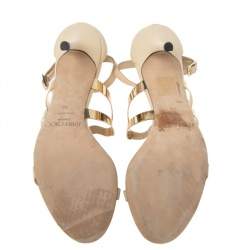 Pre Owned Jimmy Choo Beige Leather T-Strap Ankle Strap Sandals Size 38