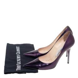 Pre Owned Jimmy Choo Metallic Purple Leather Abel Pointed Toe Pumps Size 38