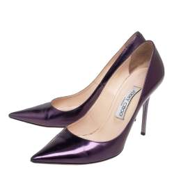 Pre Owned Jimmy Choo Metallic Purple Leather Abel Pointed Toe Pumps Size 38