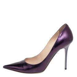 Pre Owned Jimmy Choo Metallic Purple Leather Abel Pointed Toe Pumps Size 38