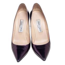 Pre Owned Jimmy Choo Metallic Purple Leather Abel Pointed Toe Pumps Size 38
