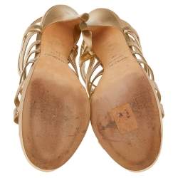 Pre Owned Jimmy Choo Metallic Gold Leather Glenys Cage Sandals Size 38