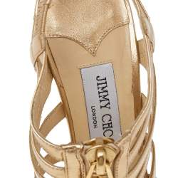 Pre Owned Jimmy Choo Metallic Gold Leather Glenys Cage Sandals Size 38
