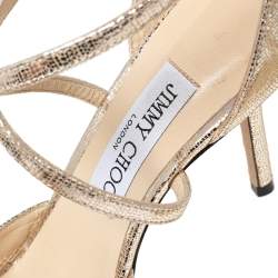 Pre Owned Jimmy Choo Gold Laminated Suede Emsy Sandals Size 39
