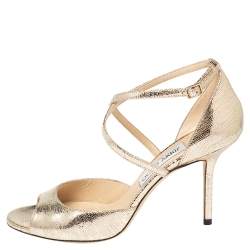 Pre Owned Jimmy Choo Gold Laminated Suede Emsy Sandals Size 39