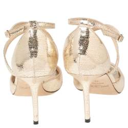 Pre Owned Jimmy Choo Gold Laminated Suede Emsy Sandals Size 39