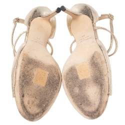 Pre Owned Jimmy Choo Gold Laminated Suede Emsy Sandals Size 39