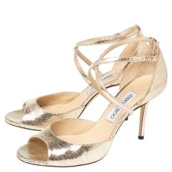 Pre Owned Jimmy Choo Gold Laminated Suede Emsy Sandals Size 39