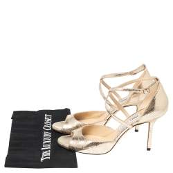 Pre Owned Jimmy Choo Gold Laminated Suede Emsy Sandals Size 39