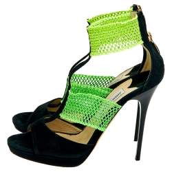Jimmy Choo Black Suede And Stretch Knit Lana Open Toe Platform Sandals Size 38