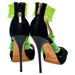 Jimmy Choo Black Suede And Stretch Knit Lana Open Toe Platform Sandals Size 38