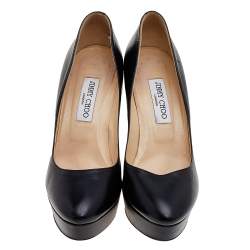 Pre Owned Jimmy Choo Black Leather Cosmic Platform Pumps Size 40