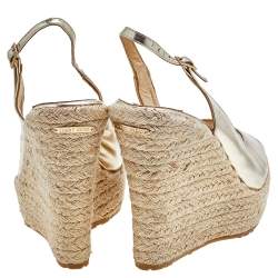 Pre Owned Jimmy Choo Gold Leather Espadrille Platform Wedge Slingback Sandals Size 41