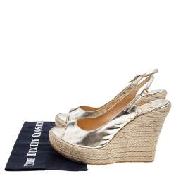 Pre Owned Jimmy Choo Gold Leather Espadrille Platform Wedge Slingback Sandals Size 41