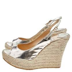 Pre Owned Jimmy Choo Gold Leather Espadrille Platform Wedge Slingback Sandals Size 41