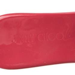 مملوكة مسبقًا صندل سلايد جيمي تشو جلد لامع فوشيا كعب روكي فليني ونعل سميك مقاس 37.5