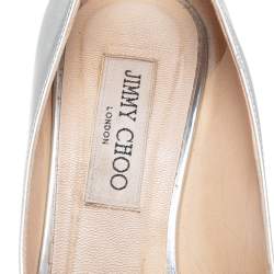 Jimmy Choo Silver Leather Platform Peep Toe Pumps Size 38