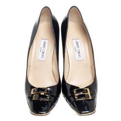 Pre Owned Jimmy Choo Black Patent Leather Double Buckle Toe Pumps Size 41