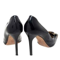 Pre Owned Jimmy Choo Black Patent Leather Double Buckle Toe Pumps Size 41