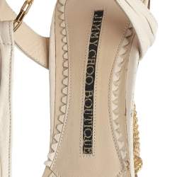 Pre Owned Jimmy Choo Cream Leather Chain Ankle Strap Sandals Size 38