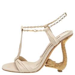 Pre Owned Jimmy Choo Cream Leather Chain Ankle Strap Sandals Size 38