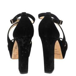 Pre Owned صندل جيمي تشو أبريل سويدي أزرق نعل سميك مقاس 38.5