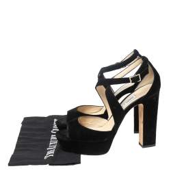 Pre Owned صندل جيمي تشو أبريل سويدي أزرق نعل سميك مقاس 38.5