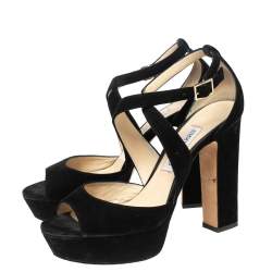 Pre Owned صندل جيمي تشو أبريل سويدي أزرق نعل سميك مقاس 38.5